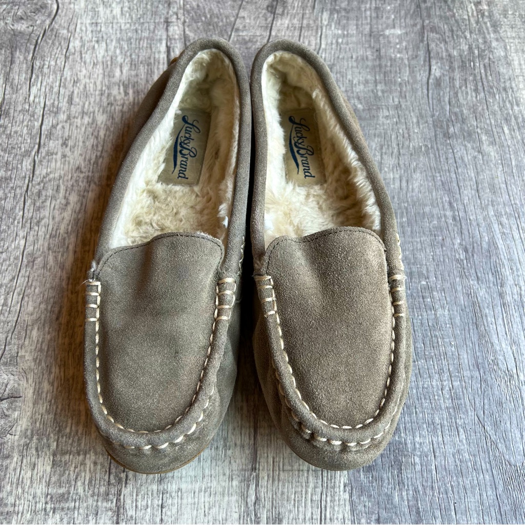 Lucky Brand Suede Shearling Lined Moccasin Slippers Size 8